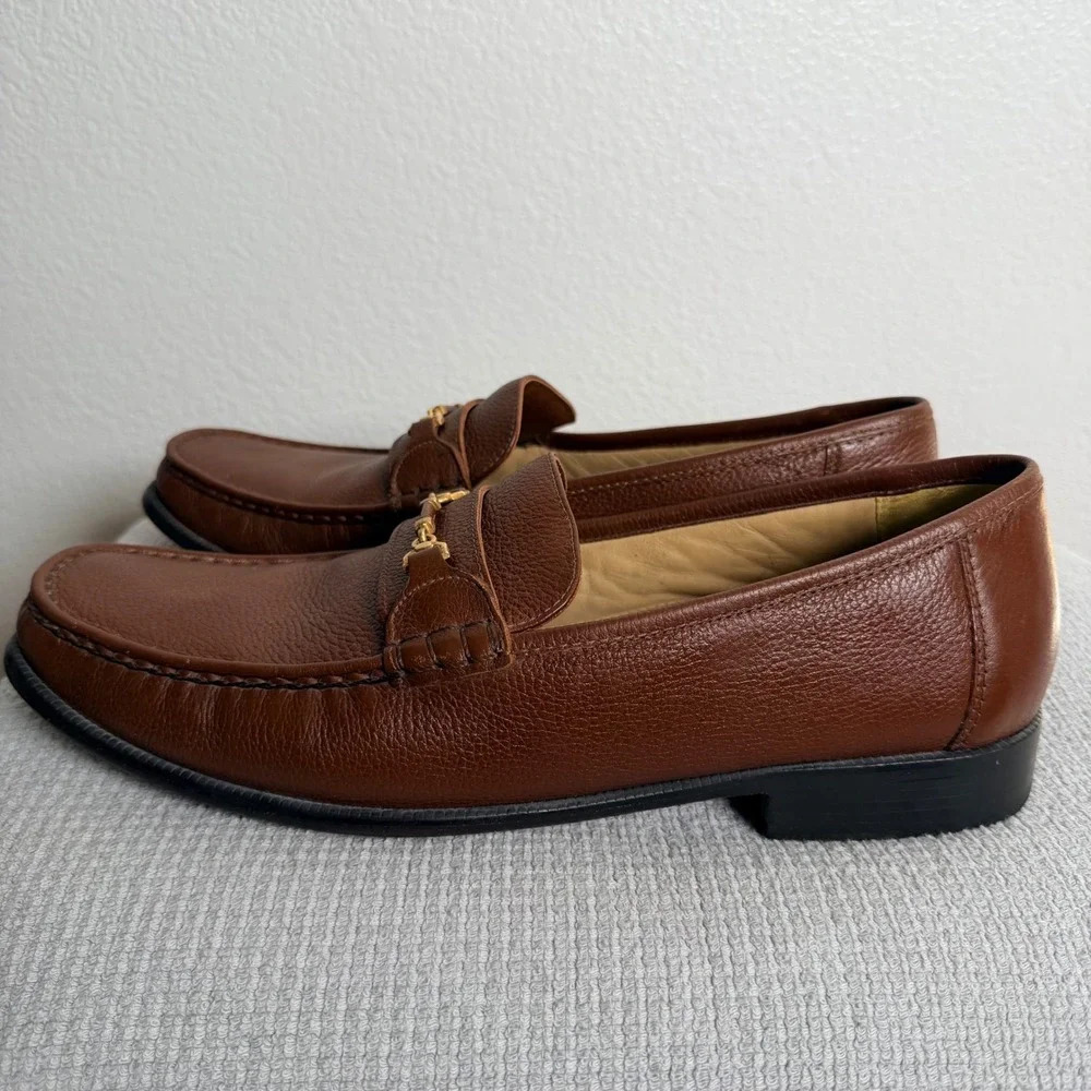 Florsheim Mens Brown Pebbled Leather Moc Toe Bit Loafers Size 13D Made in Brazil